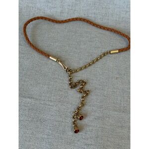 Vintage 70s Braided Leather Chain Waist Belt Boho Festival Adjustable Brown